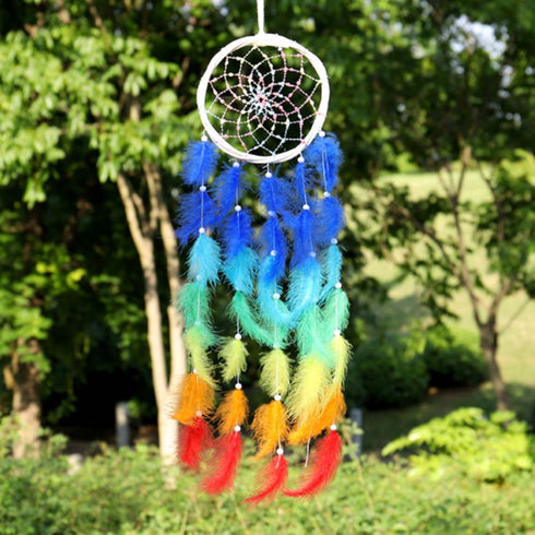 Rainbow Feathers LED Dreamcatcher - Uncommongifts.in