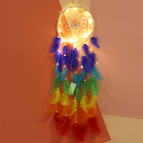 Rainbow Feathers LED Dreamcatcher - Uncommongifts.in