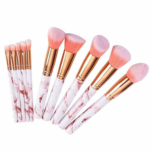 Stone White-Pink 10 Pcs Makeup Brush Set - Uncommongifts.in