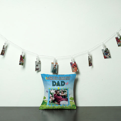 Personalised String Photo Light and Cushion Fathers Day Gift Combo - Uncommongifts.in