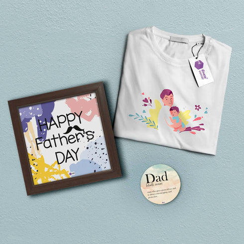 T-Shirt, Frame and Fridge Magnet Fathers Day Gift Combo - Uncommongifts.in