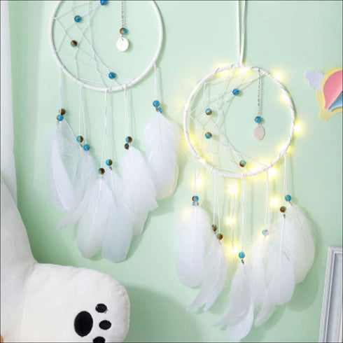 White feathers led dreamcatcher - Uncommongifts.in