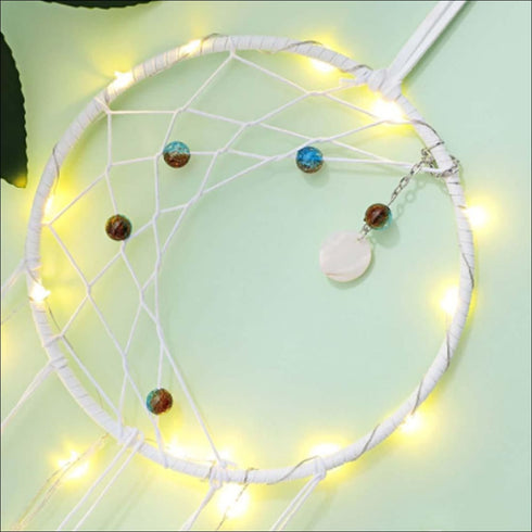 White feathers led dreamcatcher - Uncommongifts.in