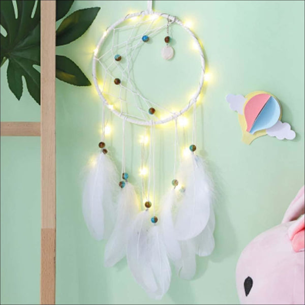 White feathers led dreamcatcher - Uncommongifts.in