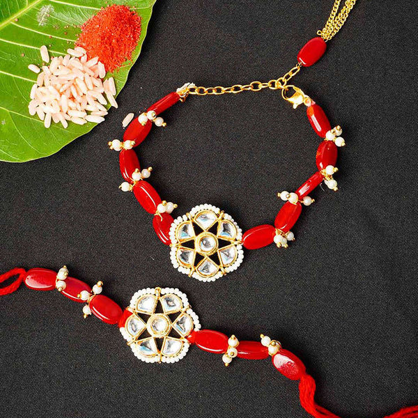 Crystal Flower Red Stone Rakhi Set of 2 - Uncommongifts.in