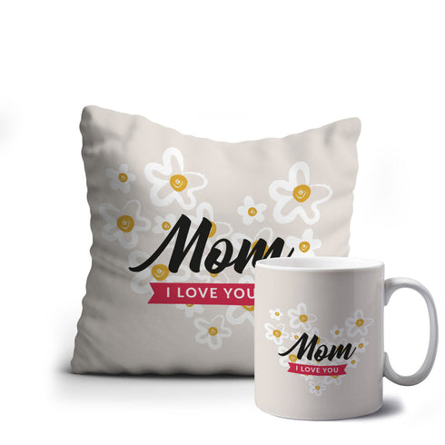 Mom I love you Printed Mug Cushion Combo - Uncommongifts.in
