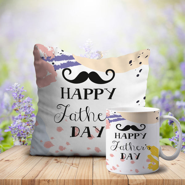 Mustache Happy Father’s Day Cushion Mug Combo - Uncommongifts.in