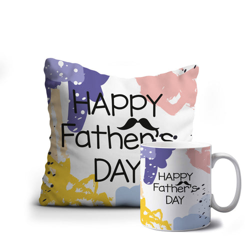 Printed Mustache Happy Father’s Day Cushion Mug Combo - Uncommongifts.in