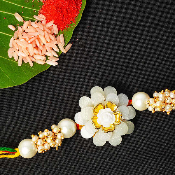 White Rose Thread Rakhi - Uncommongifts.in