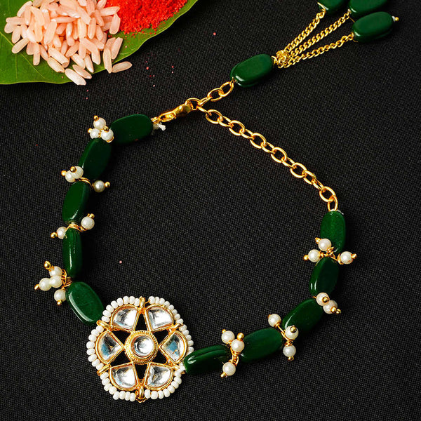 Green & White Bead Flower Rakhi - Uncommongifts.in