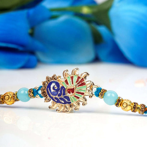 Blue Peacock Feather Rakhi - Uncommongifts.in