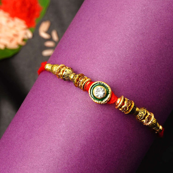 Green Outlined Crystal Rakhi - Uncommongifts.in