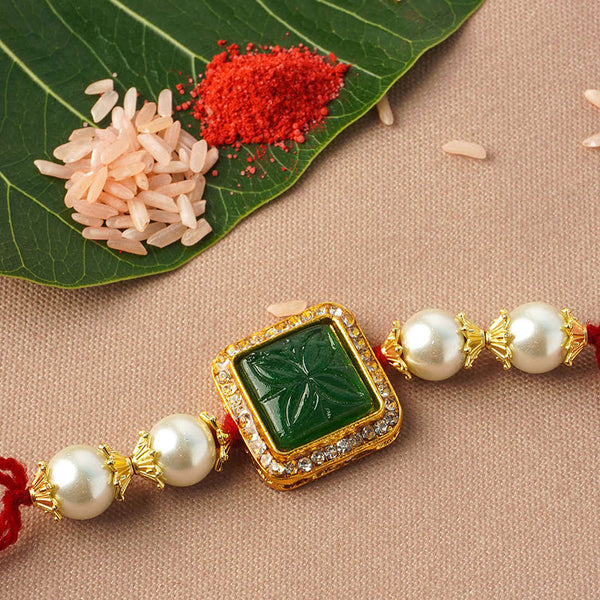 Gold Bordered Green Crystal Rakhi - Uncommongifts.in