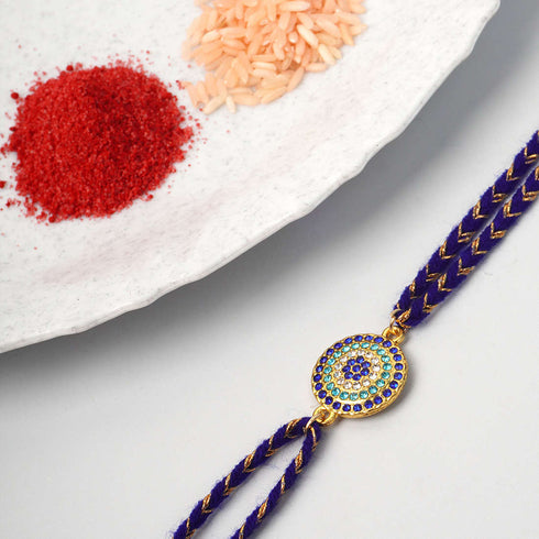 Blue Green Crystal Round Evil Eye Rakhi - Uncommongifts.in