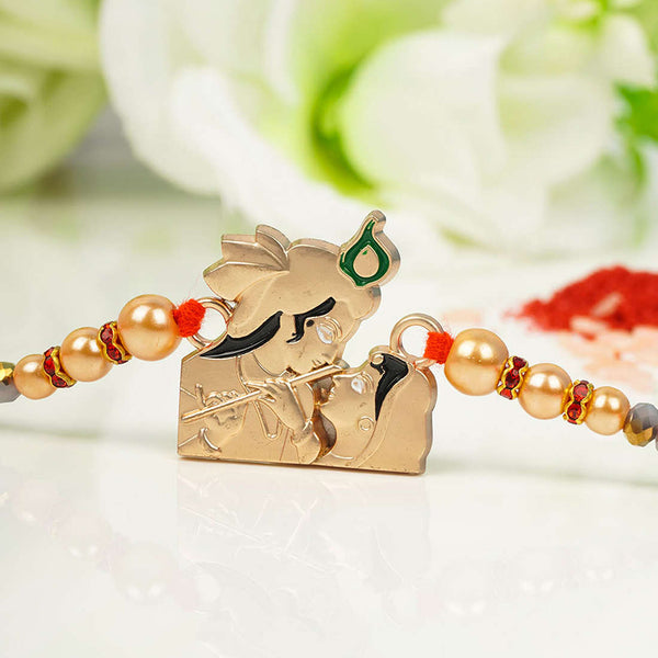 Gold Shri Radha Krishna Rakhi - Uncommongifts.in