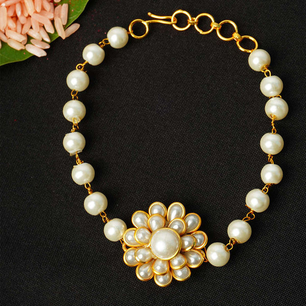 Gold Bordered White Pearl Floral Rakhi - Uncommongifts.in