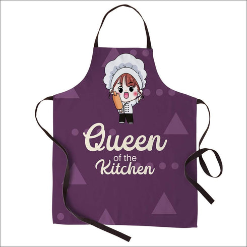 Crazy corner queen of the kitchen printed canvas cotton kitchen apron - Uncommongifts.in
