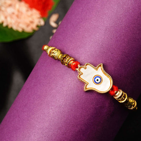 White Hamsa Hand Rakhi - Uncommongifts.in