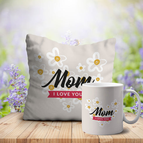 Mom I love you Printed Mug Cushion Combo - Uncommongifts.in