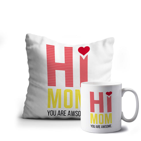 HI Mother You are Awsome Printed Mug Cushion Combo - Uncommongifts.in