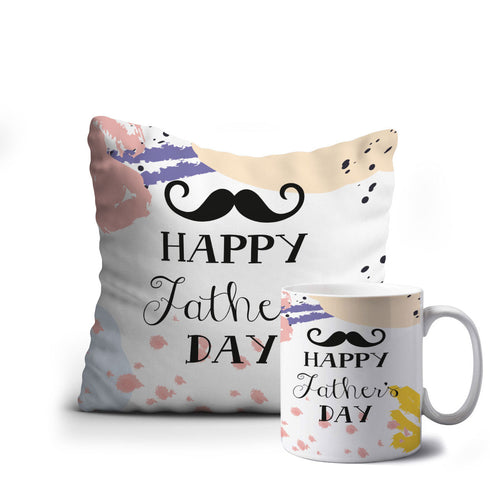 Mustache Happy Father’s Day Cushion Mug Combo - Uncommongifts.in