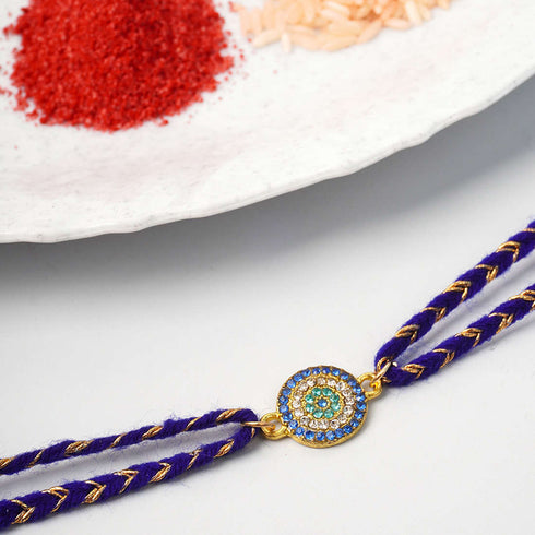Round Crystal Studded Evil Eye Rakhi - Uncommongifts.in