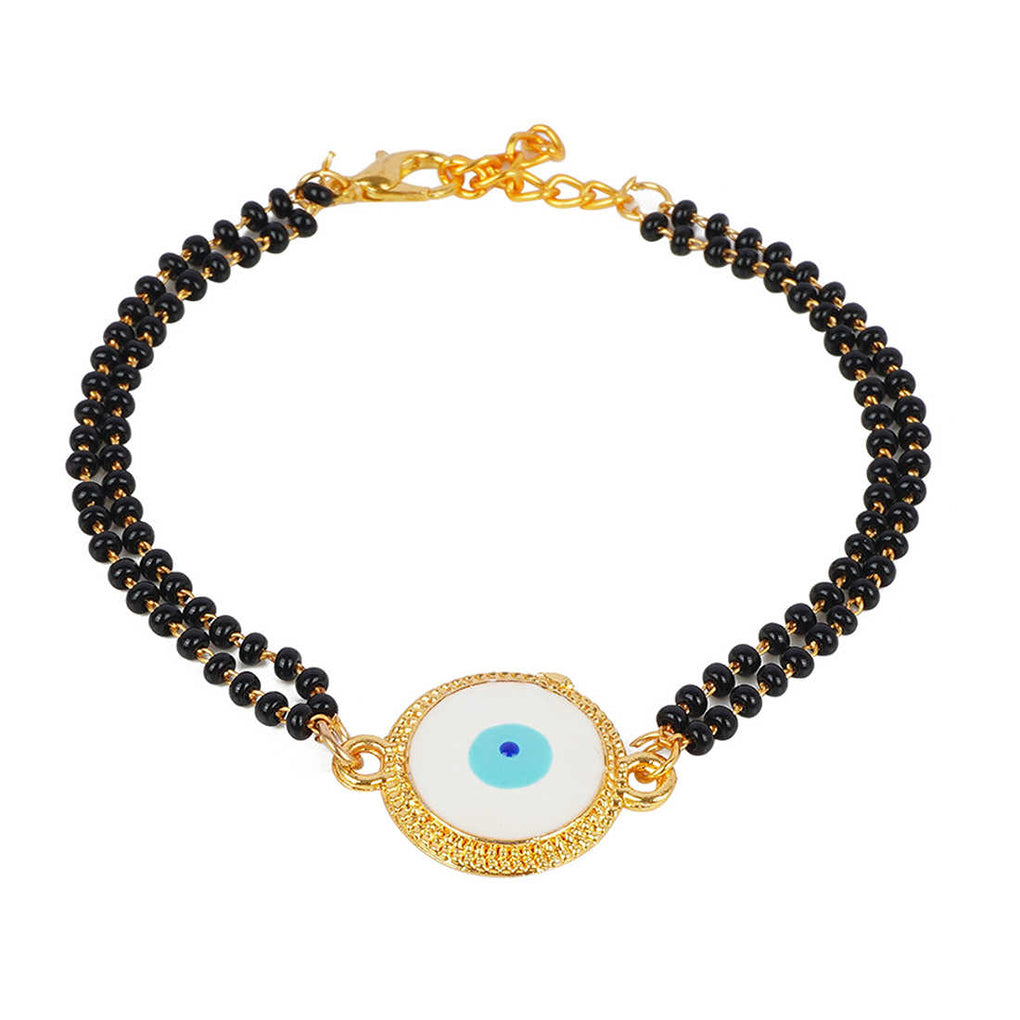 Amazon.com: Shubhanjali Turkish Evil Eye Hand Mangalsutra Bracelet for  Women Designer Alloy Golden Plated Round Shaped Charm Evil Eye Bracelet  Maglasuthra for Wife (Adjustable): Clothing, Shoes & Jewelry