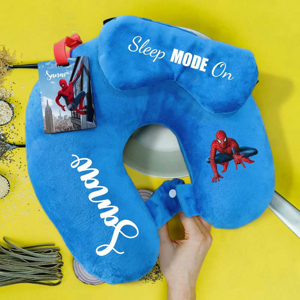 Personalised Blue Printed Kids Neck Pillow Combo