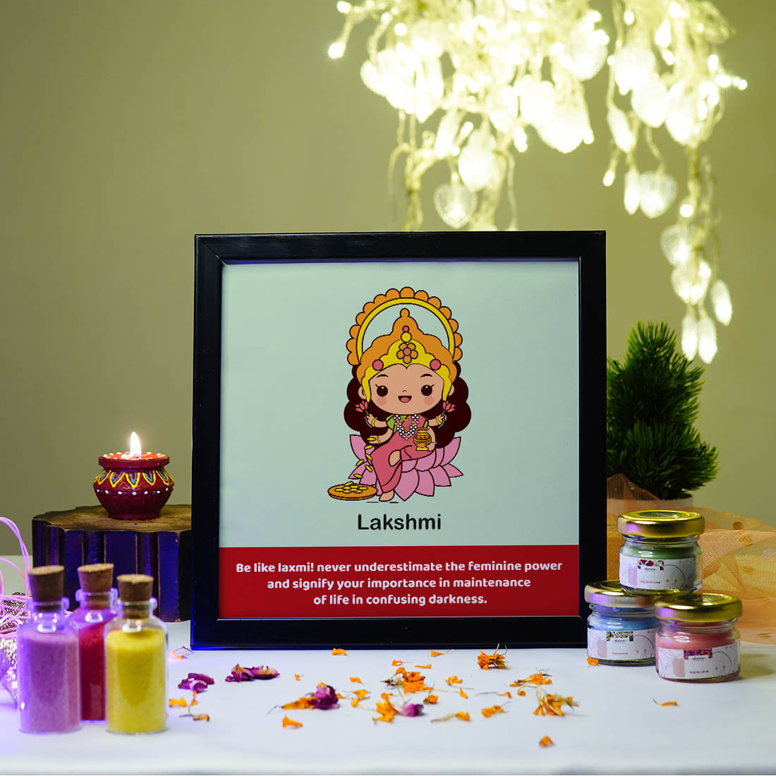 Lakshmi Ma Frame, Candle & Rangoli Diwali Gift Combo