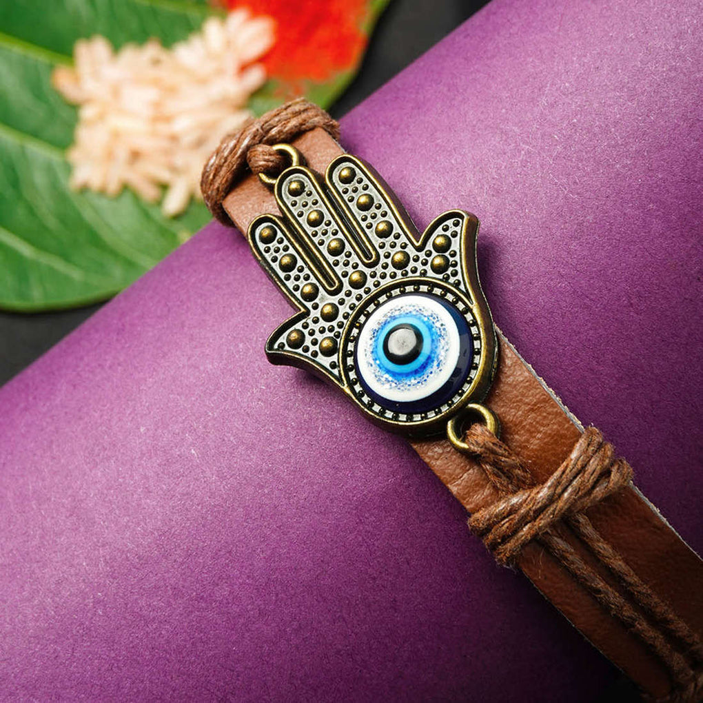 Hamsa Hand Leather Bracelet for Success  Evil Eyes India
